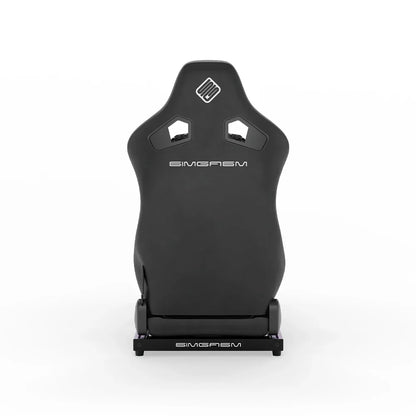 SIMGASM Hobby purple sim racing cockpit, black reclining seat, rear view of seat shell
