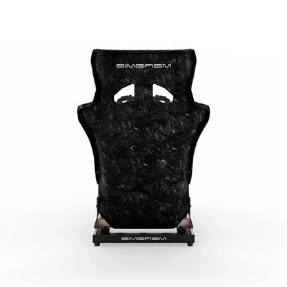 SIMGASM Hobby red sim racing cockpit, Forged Carbon Look GT seat, rear view of seat shell