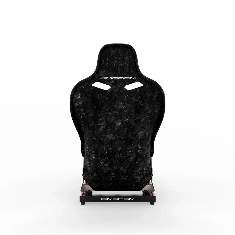 SIMGASM Hobby red sim racing cockpit, Forged Carbon Look Formula seat, rear view of seat shell