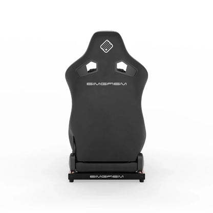 SIMGASM Hobby red sim racing cockpit, black reclining seat, rear view of seat shell