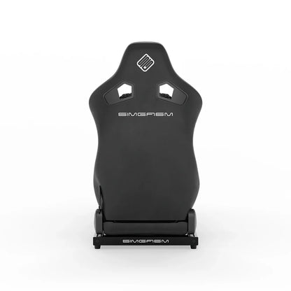 SIMGASM Hobby silver sim racing cockpit, black reclining seat, rear view of seat shell
