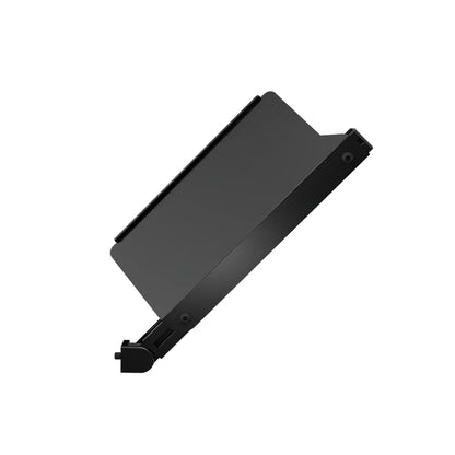 Top three-quarter view of the black SIMGASM keyboard tray and swivel joint