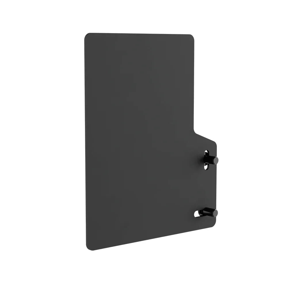 Rear-left three-quarter view of the black SIMGASM mouse tray and fixing hardware