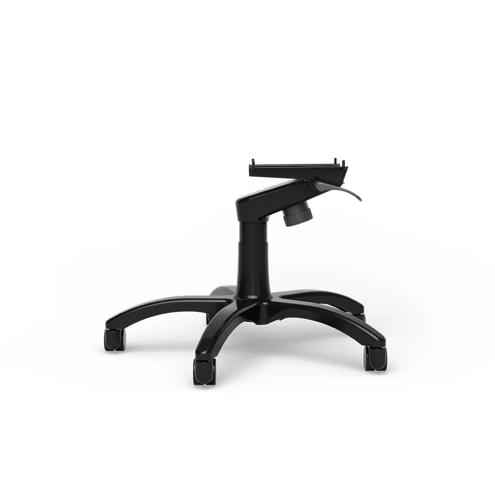 Low side view of the black SIMGASM office-chair base with five caster legs
