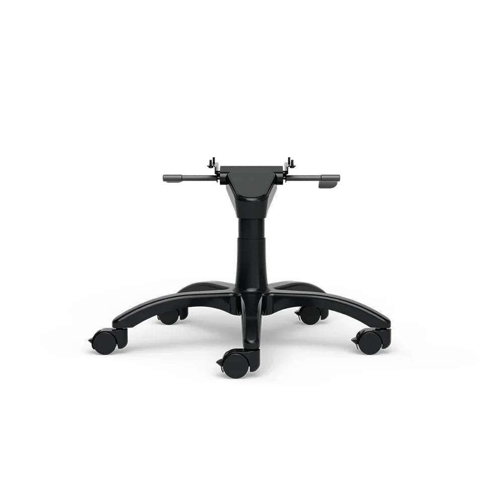 Front view of the black SIMGASM office-chair base and five-wheel layout