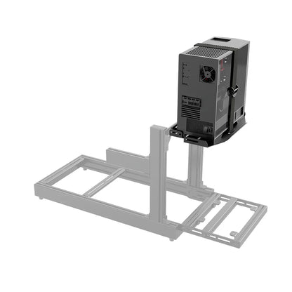 Black SIMGASM PC tray supporting a desktop computer beside an aluminium cockpit frame