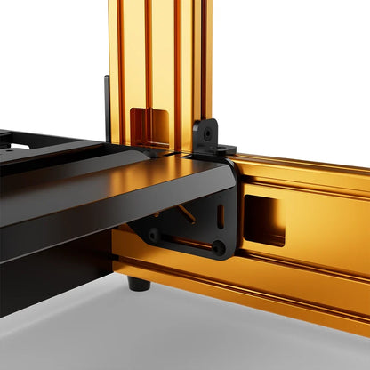 Orange SIMGASM Pro sim racing cockpit, close-up of a frame joint and triangular bracket