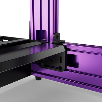 Purple SIMGASM Pro sim racing cockpit, close-up of a frame joint and triangular bracket