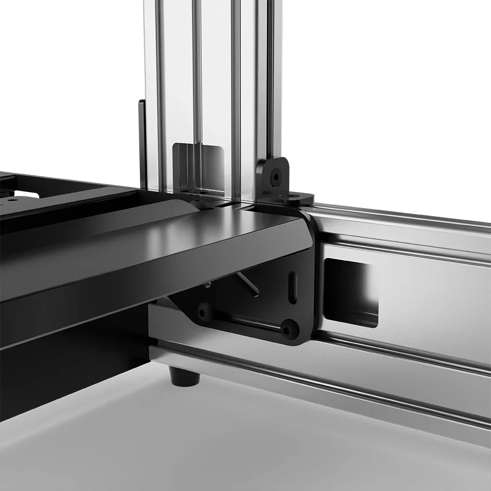 Silver SIMGASM Pro sim racing cockpit, close-up of a frame joint and triangular bracket