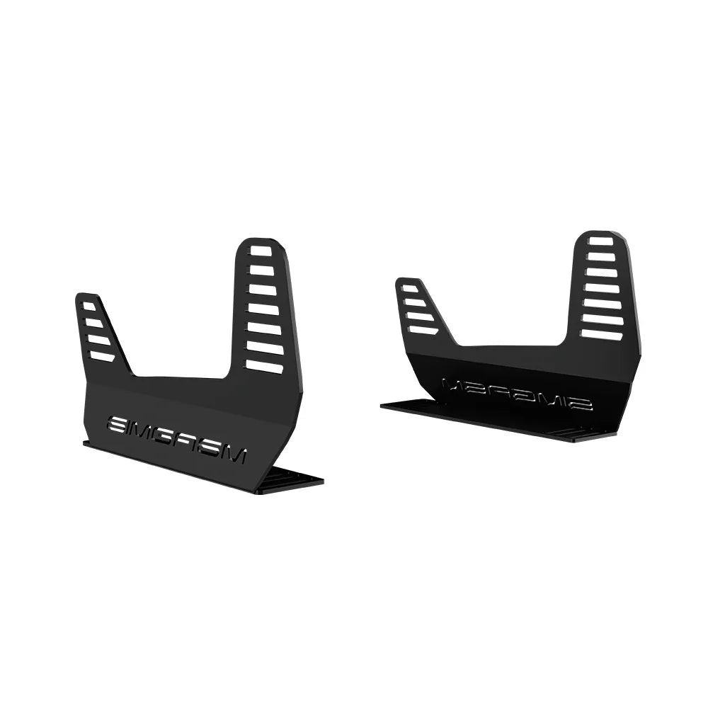 Rear-right view of the paired black SIMGASM seat brackets and slotted uprights