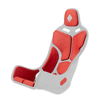 Rear three-quarter view showing red side trim on the black-shell SIMGASM Atlas Formula seat