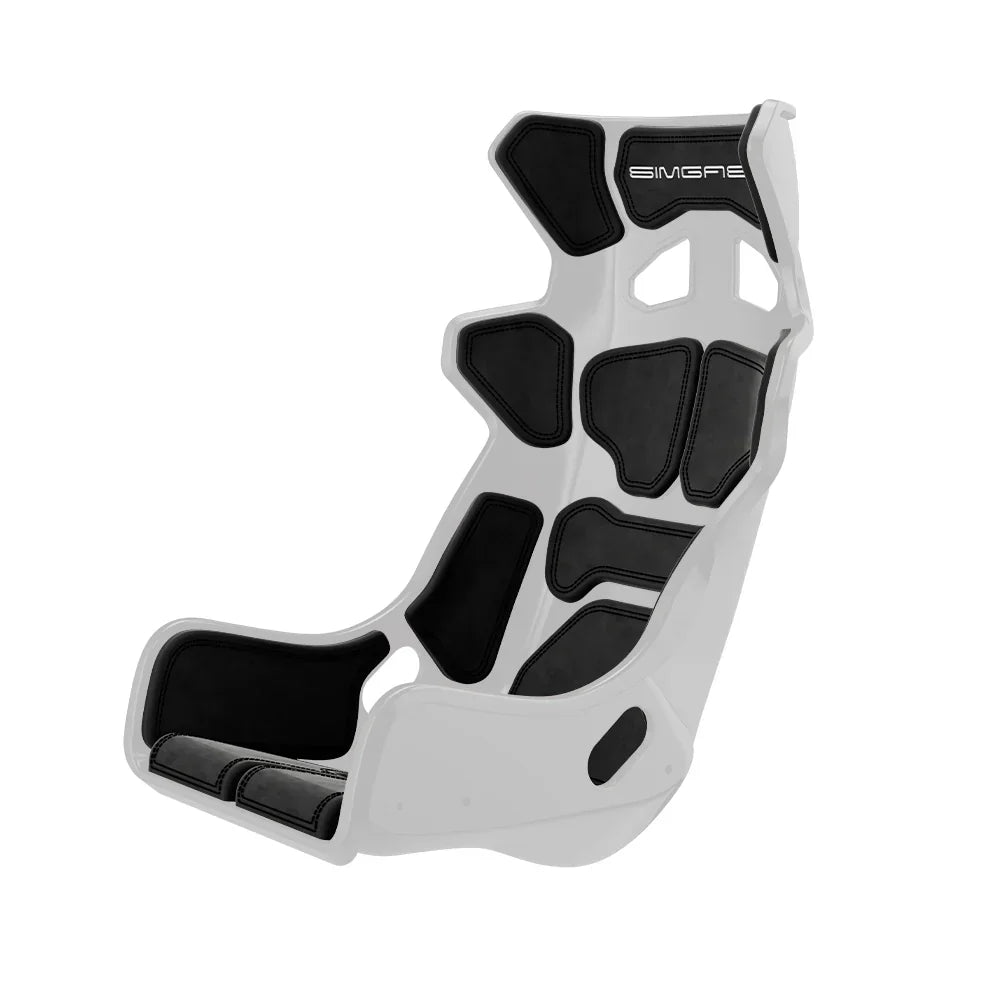 Black Atlas GT cushions fitted to a white seat shell in three-quarter view