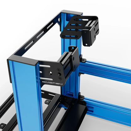 Blue SIMGASM Sport sim racing cockpit with side wheel mount, mounting hardware close-up