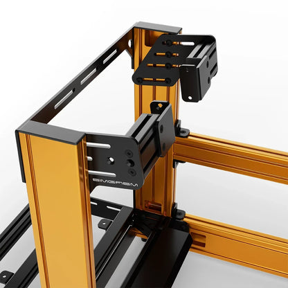 Orange SIMGASM Sport sim racing cockpit with side wheel mount, mounting hardware close-up