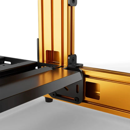 Orange SIMGASM Sport sim racing cockpit, close-up of a frame joint and triangular bracket