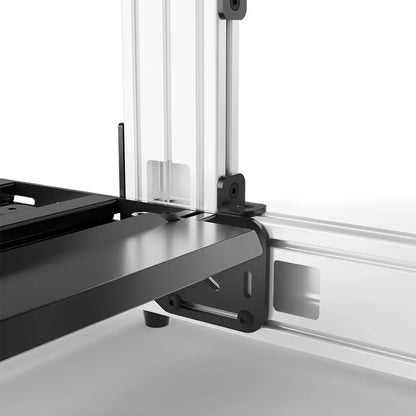 White SIMGASM Sport sim racing cockpit, close-up of a frame joint and triangular bracket
